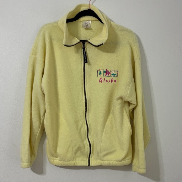 made in USA Jackets & Blazers - Vintage‎ Made in the USA Yellow Alaska Fleece Jacket Size S Zippered Embroidered